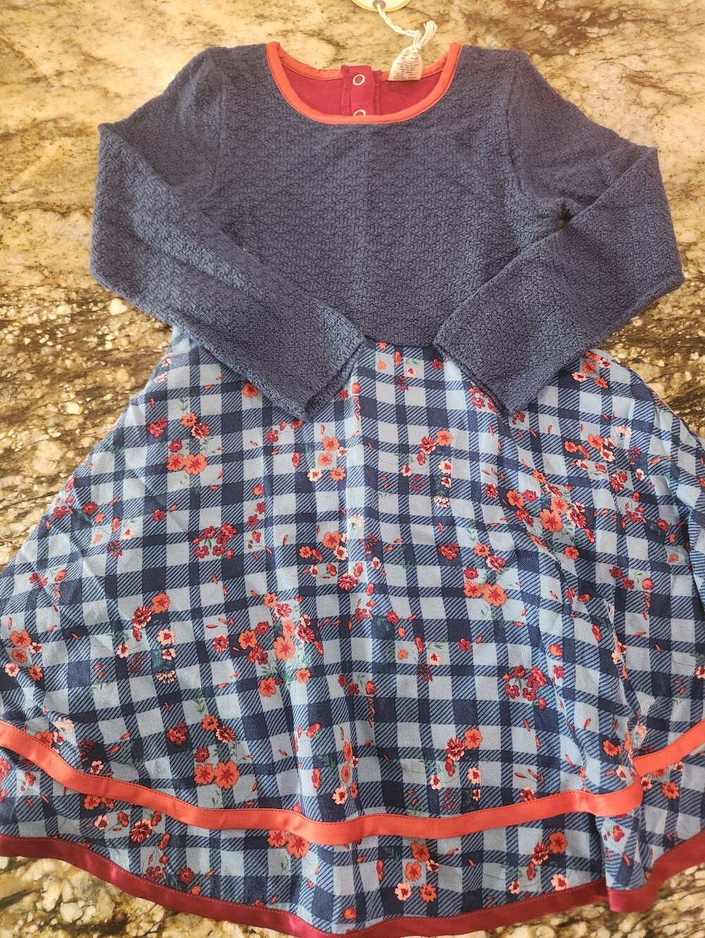 Wildflowers Navy and Coral Plaid Floral Girls Dress